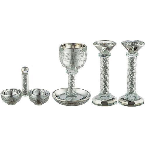 Crystal Set Of Candlesticks + Kiddush Cup + Salt & Pepper Stand with Stones