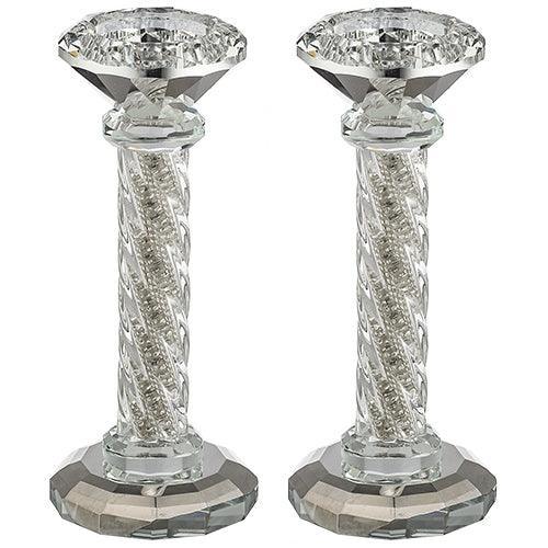 Pair of Crystal Candlesticks 16.5 cm with Stones