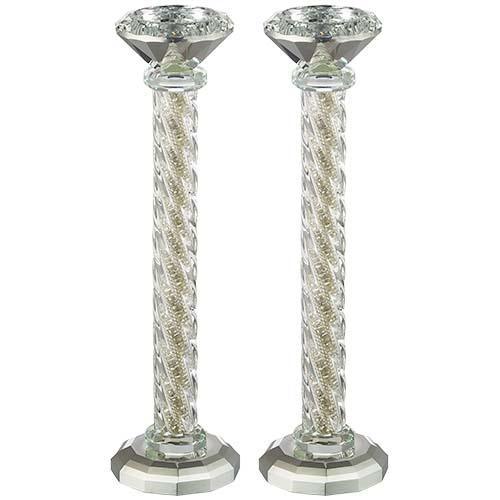 Pair of Crystal Candlesticks 25.5 cm with Stones