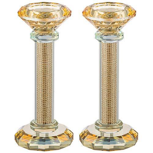 Pair of Crystal Candlesticks 16.5 cm with Stones