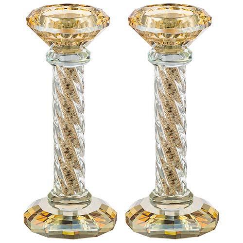 Pair of Crystal Candlesticks 16.5 cm with Stones