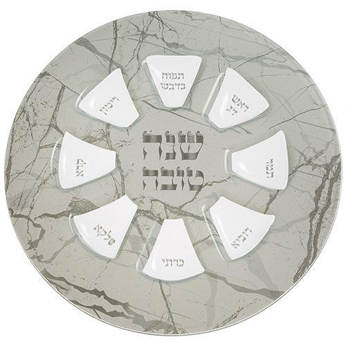 Elegant Glass Rosh Hashana Plate 35 cm
