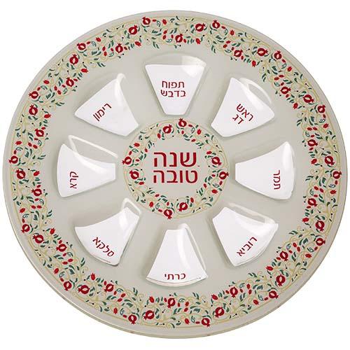 Elegant Glass Rosh Hashana Plate 35 cm