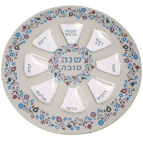 Elegant Glass Rosh Hashana Plate 35 cm