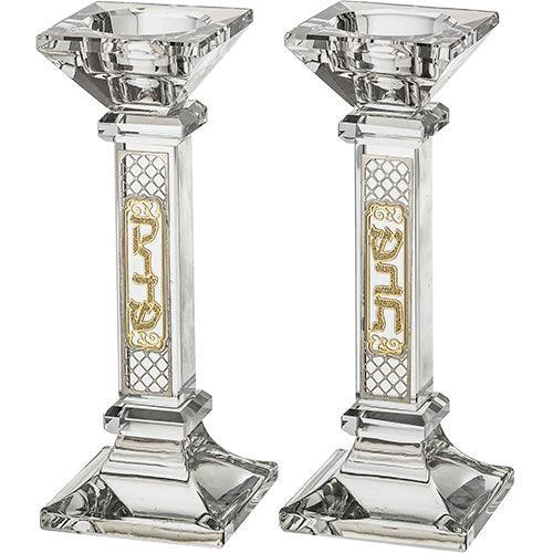 Crystal Candlesticks 16.5 cm with Metal Plaque- Ornaments
