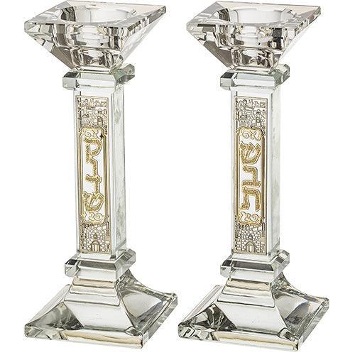 Crystal Candlesticks 16.5 cm with Metal Plaque