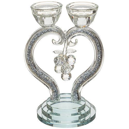 Crystal Heart Shaped Candlesticks- Silver Stones 21 cm