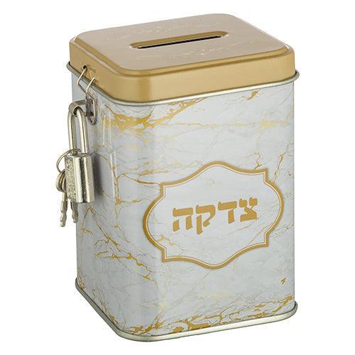 Tin Tzedakah Box 10 cm- Marble