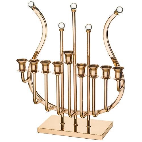 Metal &quot;Harp&quot; Menorah 36 cm- Golden Finish