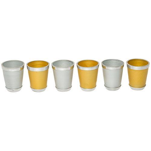 Aluminum Liquer Set with 6 Silver & Gold Cups 5 cm