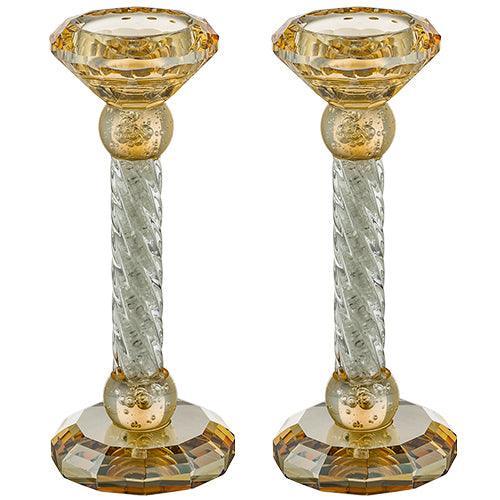 Pair of Crystal Candlesticks 17 cm with Stones