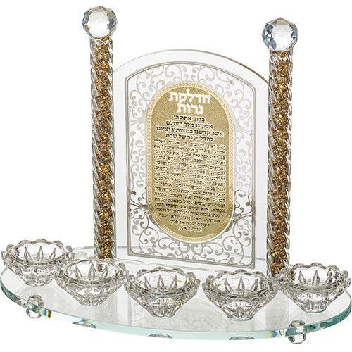 Crystal Candlesticks 5 candles with Laser Cut Metal Plaque 25 cm - Candle Lighting