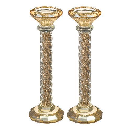 Pair of Crystal Candlesticks 22.5 cm with Stones