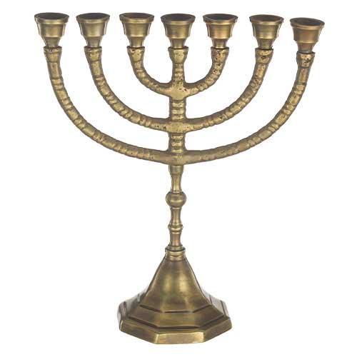 ALUMINUM 7 BRANCH MENORAH 25 CM- BRASS FINISH