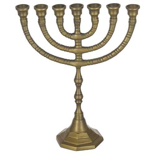 ALUMINUM 7 BRANCH MENORAH 30 CM- BRASS FINISH