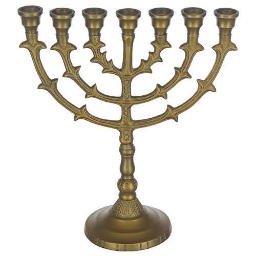ALUMINUM 7 BRANCH MENORAH 25 CM- BRASS FINISH