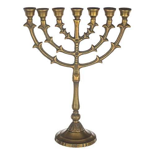ALUMINUM 7 BRANCH MENORAH 30 CM- BRASS FINISH