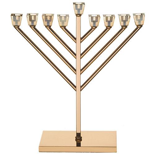 Metal &quot;Chabad&quot; Menorah 36 cm with Crystal Cups- Golden Finish