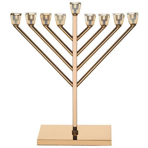 Metal "Chabad" Menorah 36 cm with Crystal Cups- Golden Finish