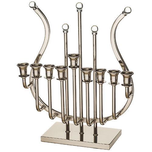 Metal &quot;Harp&quot; Menorah 36 cm- Nickel Finish