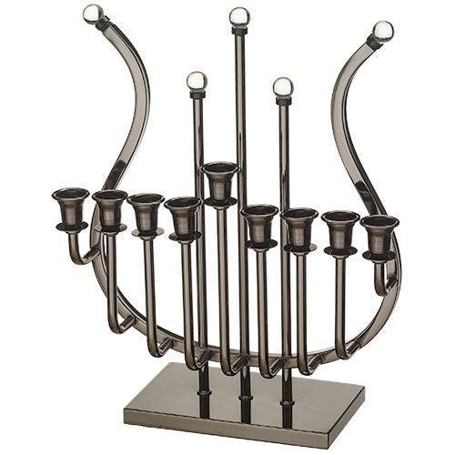 Metal "Harp" Menorah 36 cm- Blackened Nickel Finish