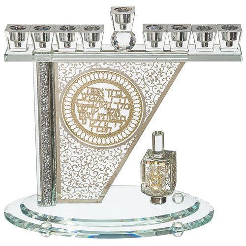 Crystal Menorah 28*27 cm with Metal Plaque and Stones