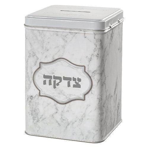 Tin Tzedakah Box 15 cm- Marble