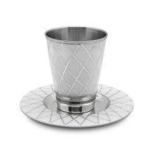 Nickel Kiddush Cup with Tray Diamond Design