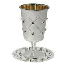 silver plated kiddush cup Goblet with Coaster Gold Inside Flowers