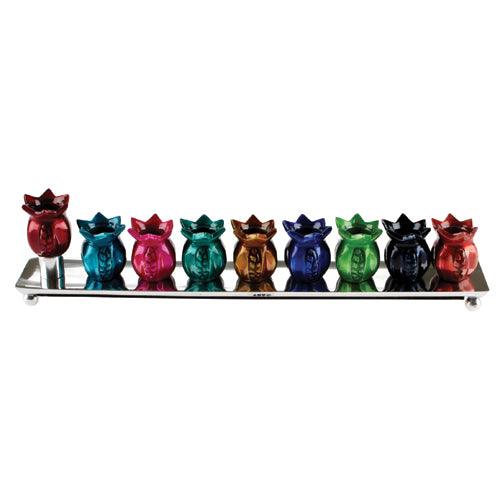 Aluminium Base Menorah, 35cm- Assorted Colors