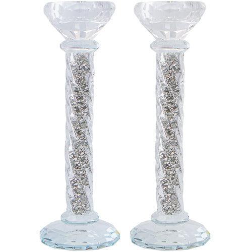 Crystal Candlesticks 22 Cm- With Decorative Silvered Stones