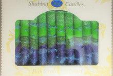 12 Tapered Israeli Shabbat Candles-Green/Purple