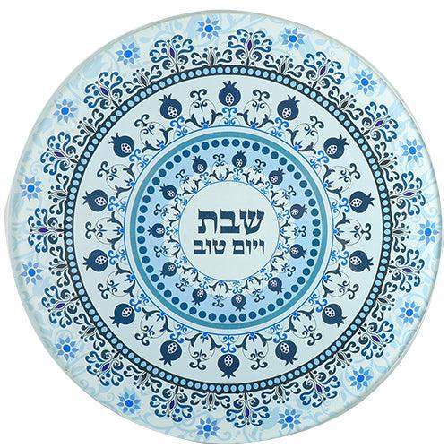 Reinforced Thick Glass Trivet 19 Cm- Printed Blue Ornaments