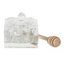 Crystal Honey Dish W/ Pom. Silver Plaque 7cm x 7cm