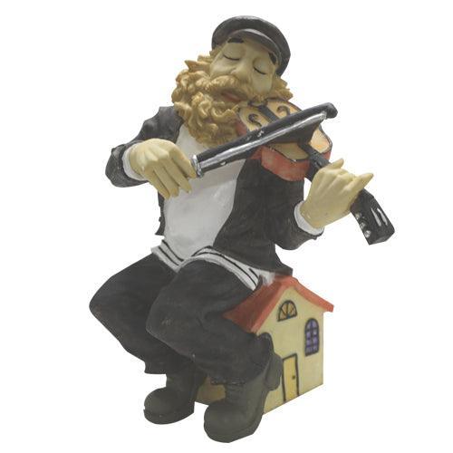 Black Polyresin Sits Hassidic Figurine - "fiddler On The Roof" -  41 Cm