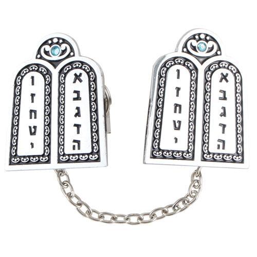 Nickel Tallit Clips "luchot" 3*3cm With Chain