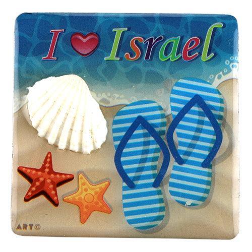 Plastic Seashell Magnet 6*6 Cm- I Love Israel