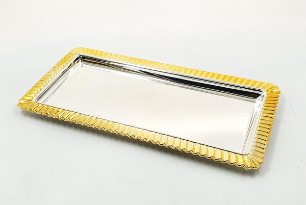 Silverplated Candlestick Tray-Gold Border Design 15"x7.5"