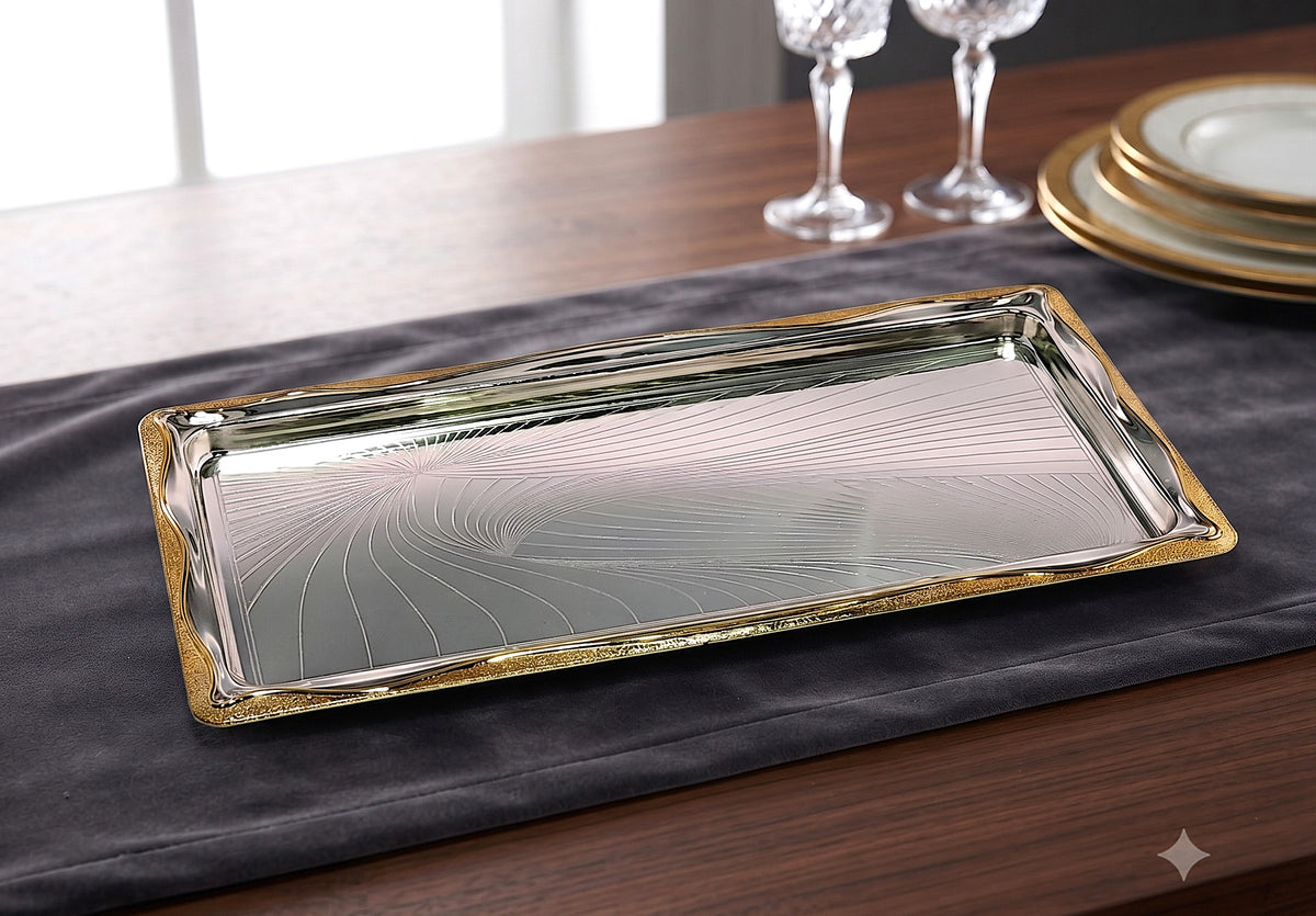 Silverplate Candlestick Tray With Gold Border-15"x7.5"