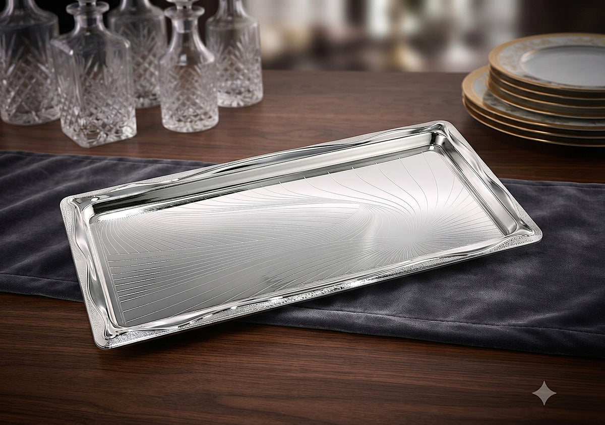 Silverplate Candlestick Tray With WaveBorder-15"x7.5"