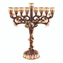 Jeweled Chanukah Menorah 8.8" -Brown w/ Emerald Stones