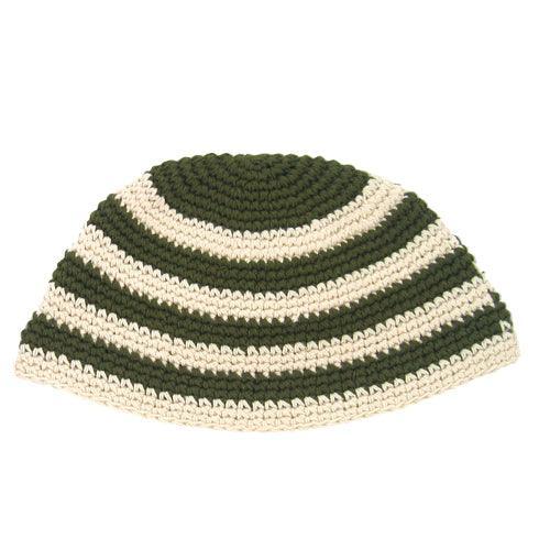 Frik Kippah 21 Cm- Beige-olive Green Circles Design