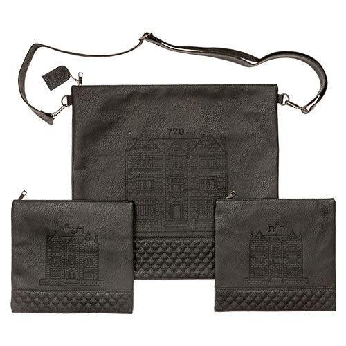 PU Fabric Talit & Tefilin Set Rashi 3 pc. Set 41*44 cm- Black