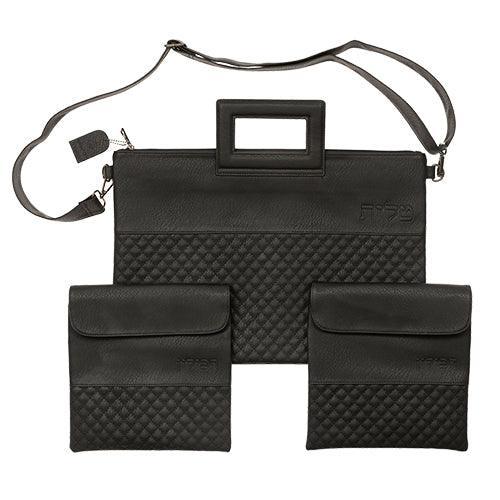 PU Fabric Talit & Tefilin Set 45*31 cm with Handles- Black