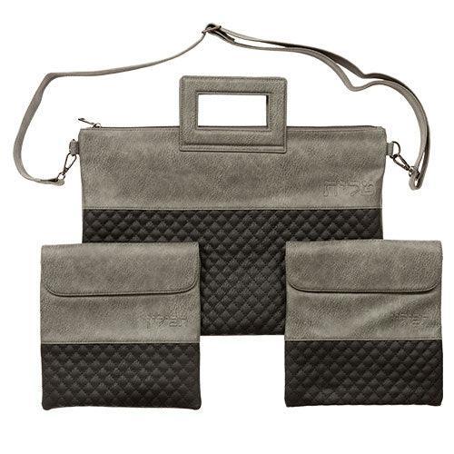 PU Fabric Talit & Tefilin Set 45*31 cm with Handles- Black Gray