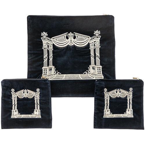 Elegant Velvet Talit & Tefilin "Rashi" 3 Pc. Set with Stones 42*40 Cm