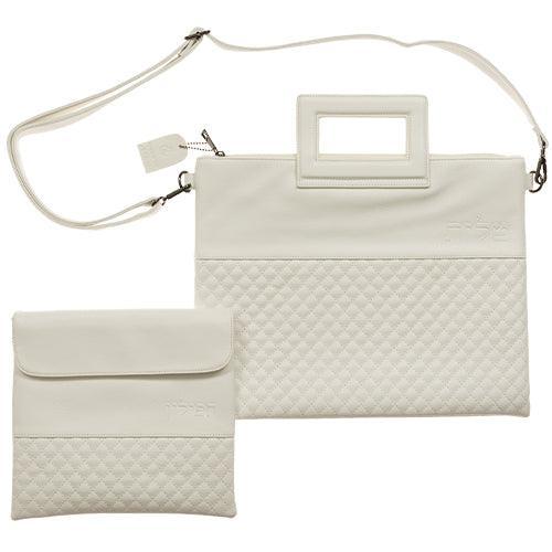 Leather Like Talit & Tefilin Set 38*31 cm with Handles- White