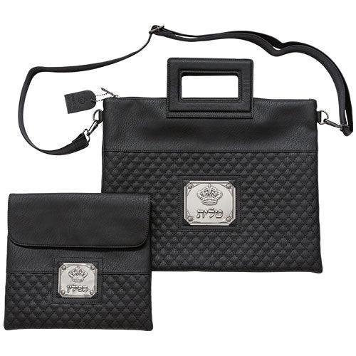 PU Fabric Talit & Tefilin Set 38*31 cm with Plate Handles- Black