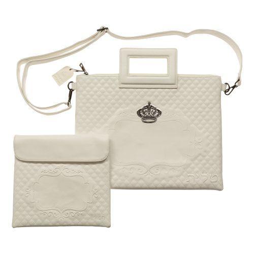 Faux Leather Talit & Tefilin Set 38*31 cm with Handles- White