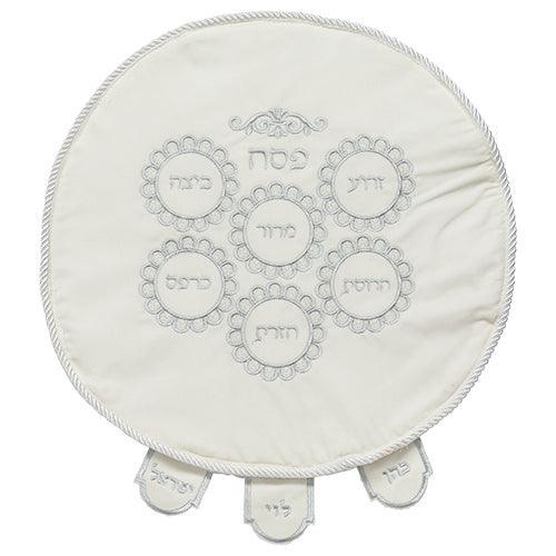Velvet Passover Cover 45 cm - White - with Embroidery